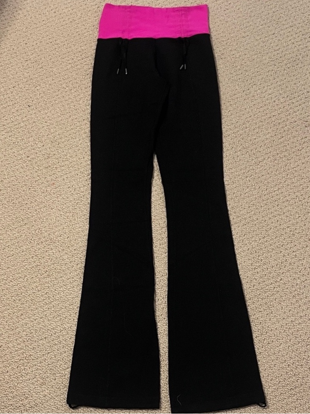Lululemon Vintage Flare Leggings Full Length Black Pink Waistband 2 Yoga Pants